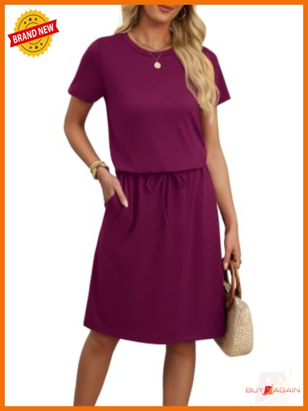 Womens Summer T Shirt Dress Short Sleeve Tie Waist A Line Flowy Sundress with